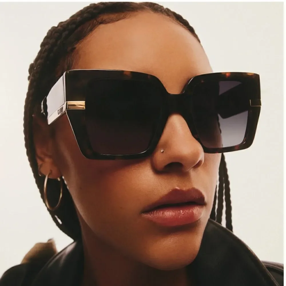 Quay Australia Tortoiseshell Square Sunglasses with Gradient Smoke Lenses
